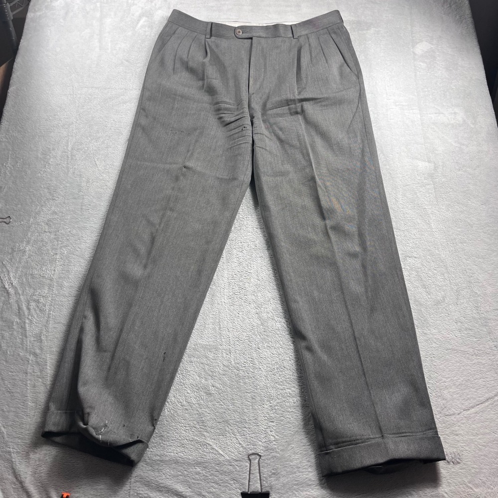 Zanella Mens Grey Pleated Cuffed Dress Pants Made in Italy Size 36